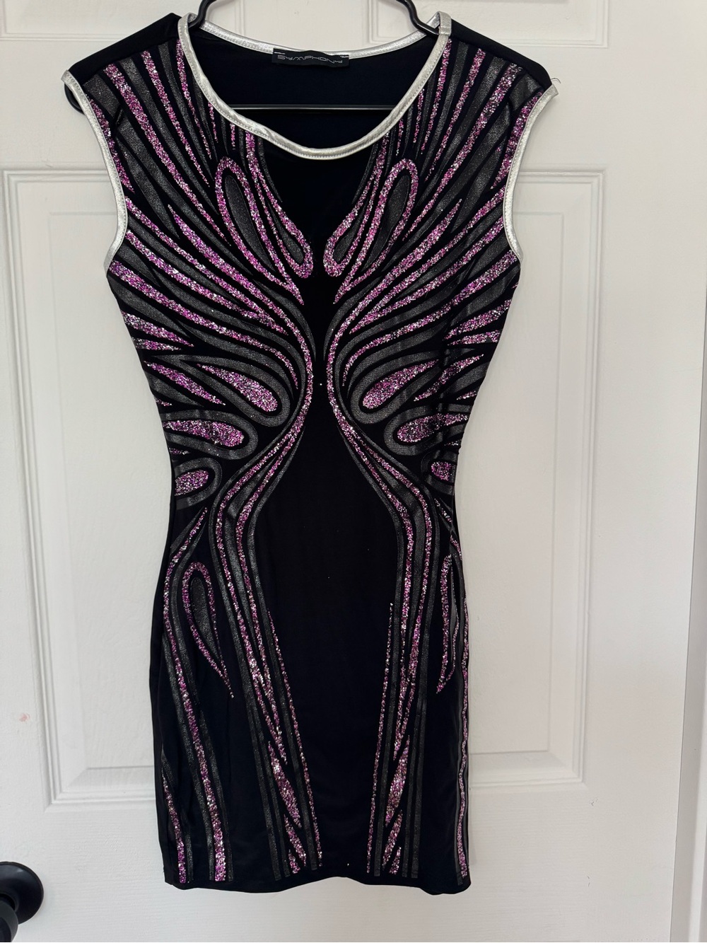 Symphony Black Sheath Dress with Pink Glitter Accents